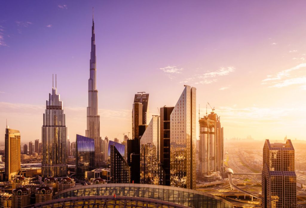 Dubai city with glass buildings