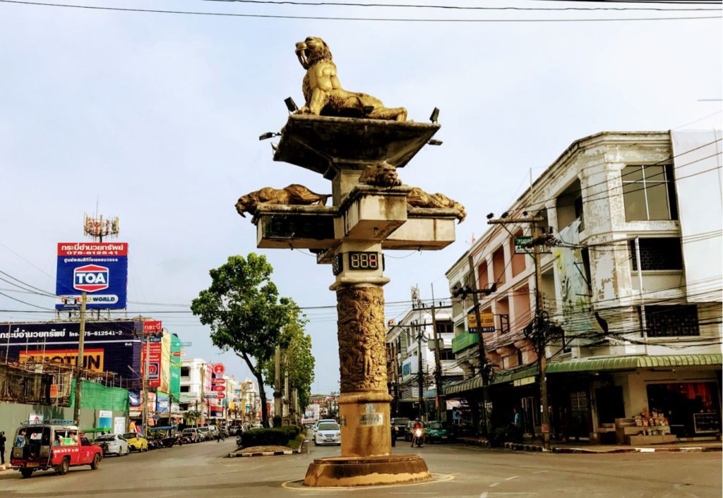 Elaborate decorative traffic lights in Krabi town