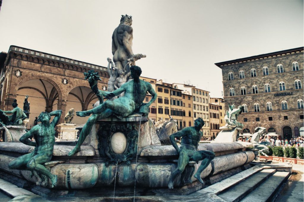 View on Piazza della Signoria and Fountain of Neptune in Florence – Italy