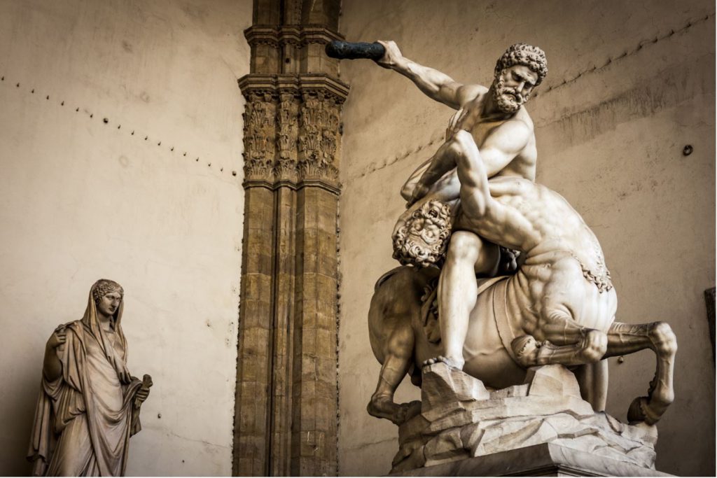 Sculptures from the renaissance in Florence, Italy