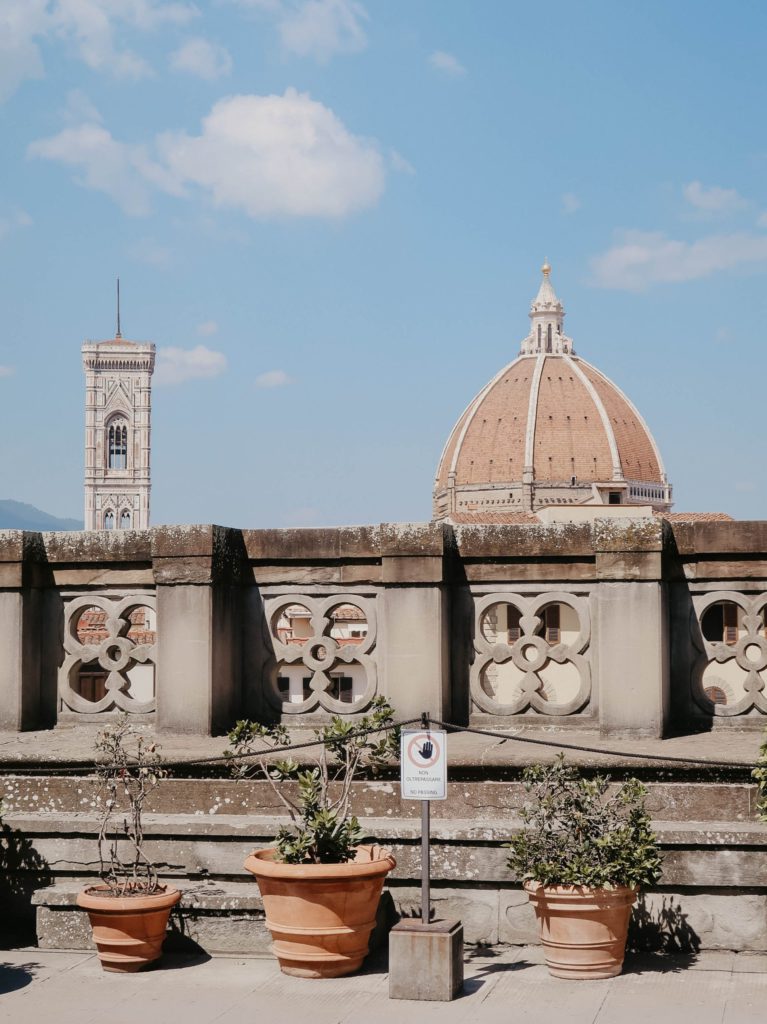 View of the Florence cathedral from the rooftop of a nearby building