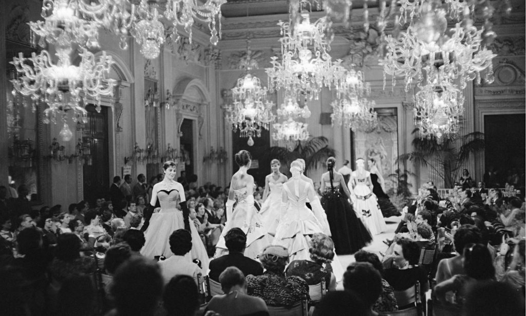 Fashion show in Sala Bianca Pitti Palace, Florence, 1955. Photograph GM Fadigati Giorgini Archive, Florence