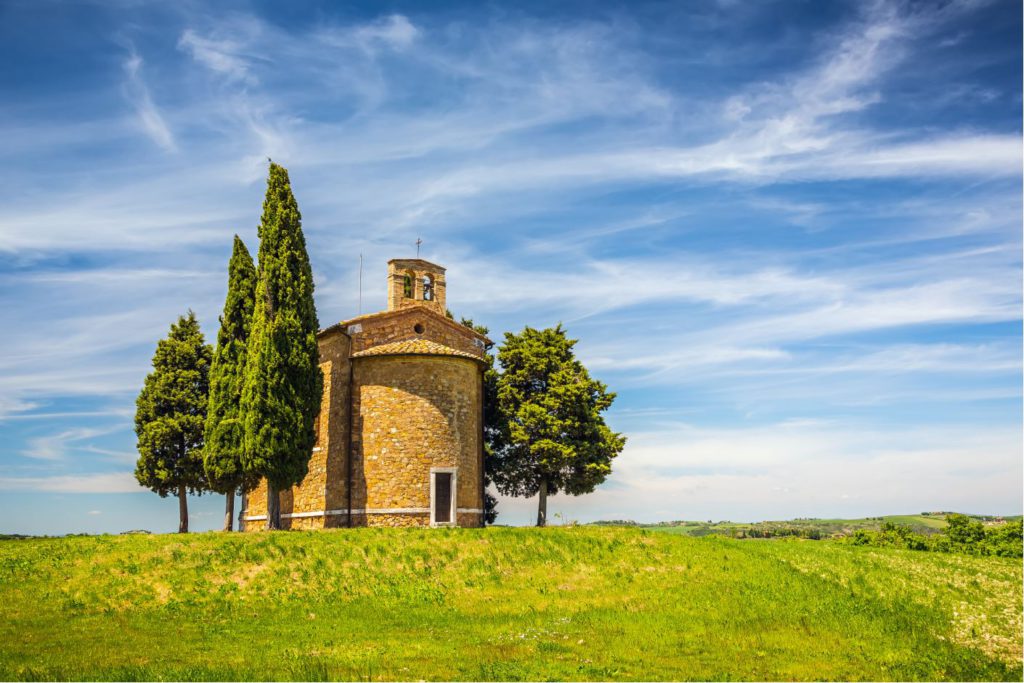 Beautiful landscape with a chapel in Tuscany, Italy