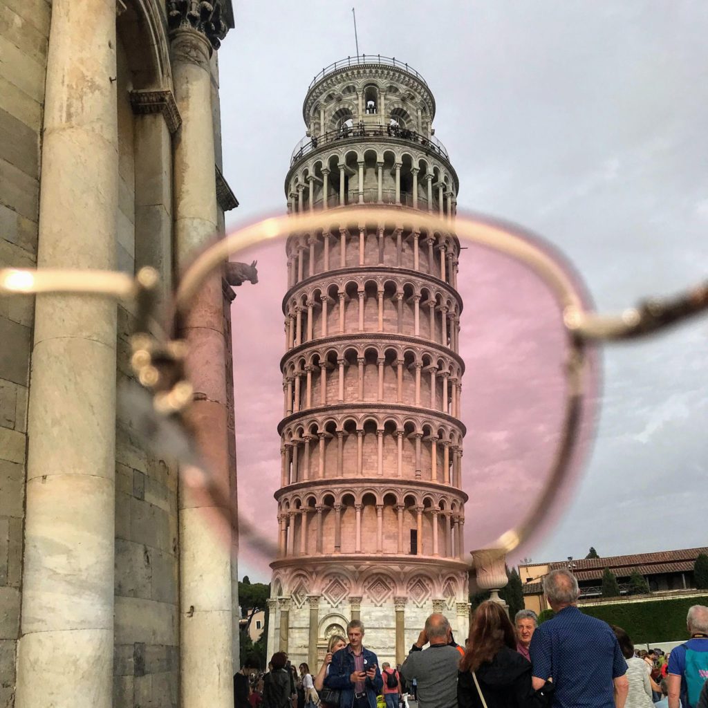 The Leaning tower of Pisa with tinted lens