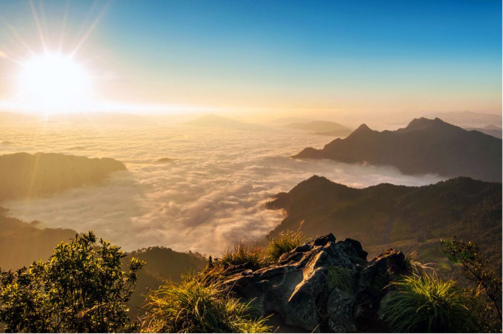 Sunrise over sea of fog at Phu chi fa, Chiang rai, Thailand