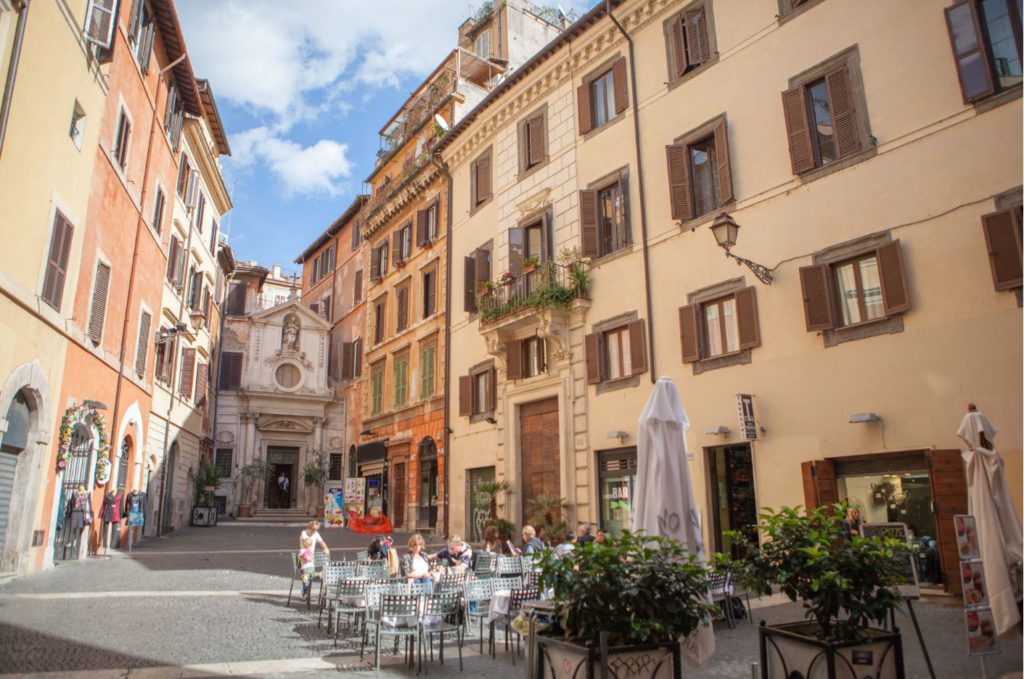 The streets of Rome with open air restaurants