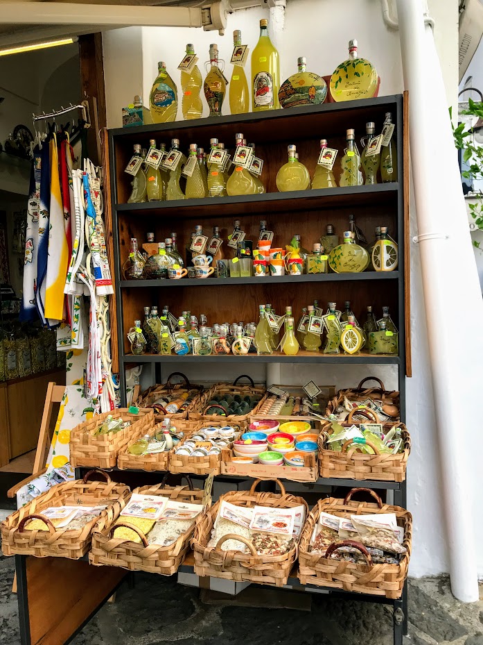 A souvenir shop selling limoncello and local products