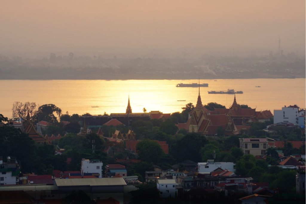 Boat ride at sunset on the Mekong and Tonle Sap river in Phnom Penh