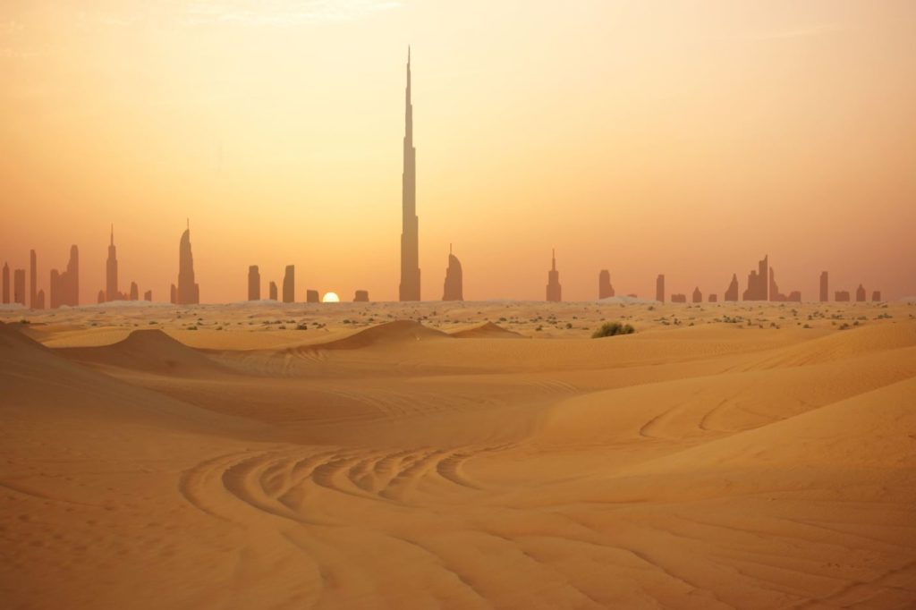 View of Dubai city from the desert