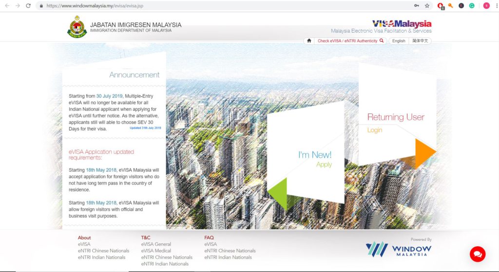 Click on the ‘I’m New, Apply’ option, malaysia visa for Indians