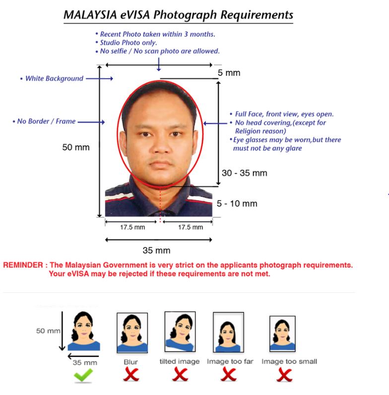 Specification of photo for visa application, malaysia visa for Indians