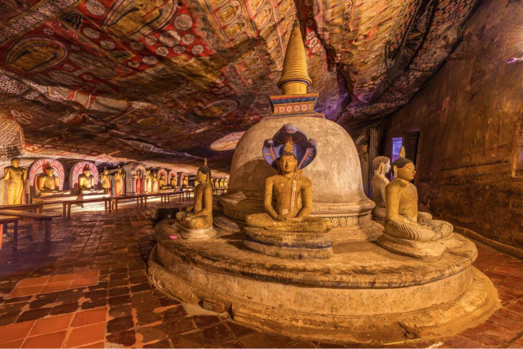 Statues of Gautam Buddha in one of the caves in Dambulla