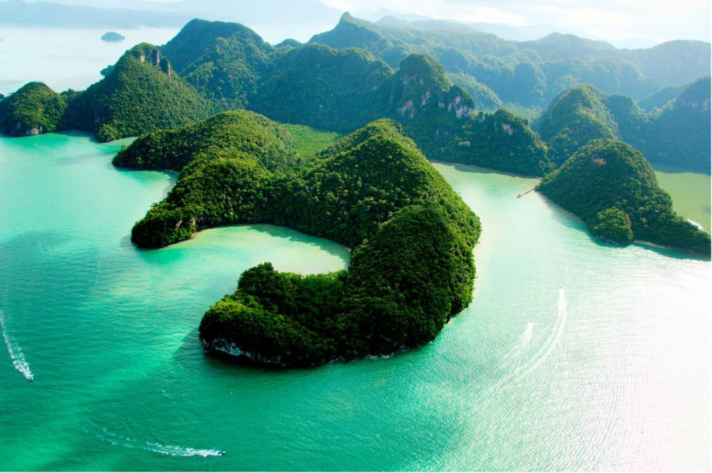 Aerial view of Pualu Dayang Bunting or island of the Pregnant Maiden