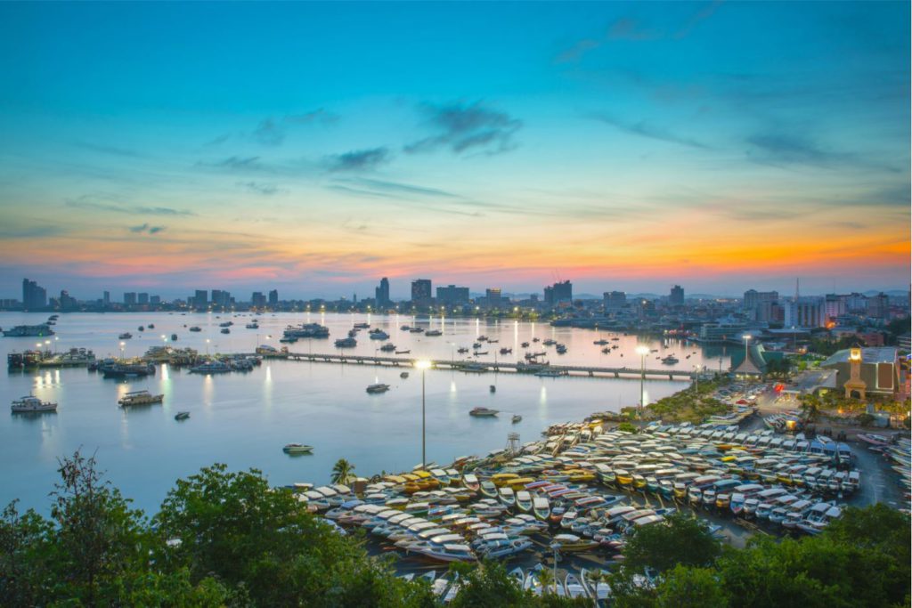 Vie of Pattaya bay during sunset