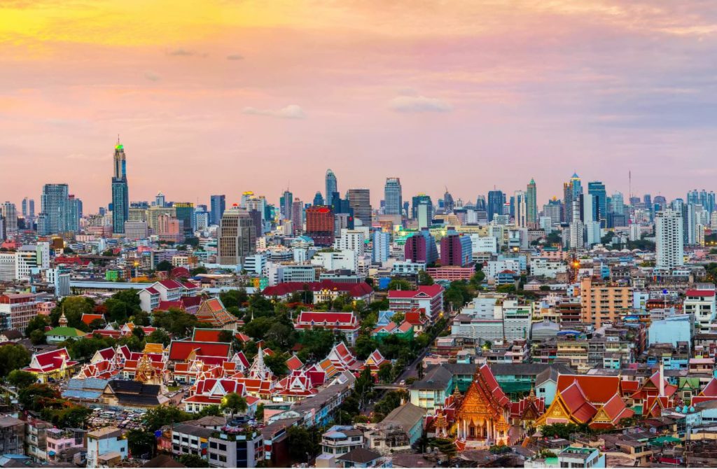 A view of Bangkok's skyline in the evening