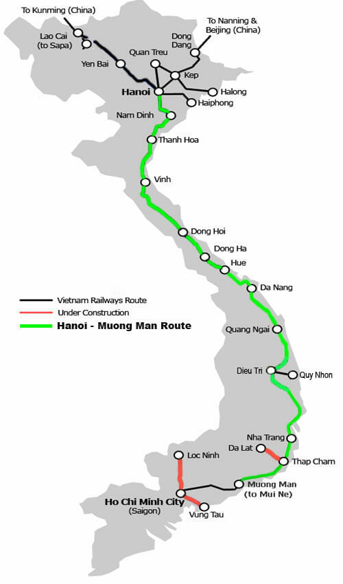 Railway map inside Vietnam