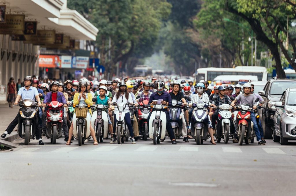 Motorcycles waiting at a red-light in Ho Chi Minh City