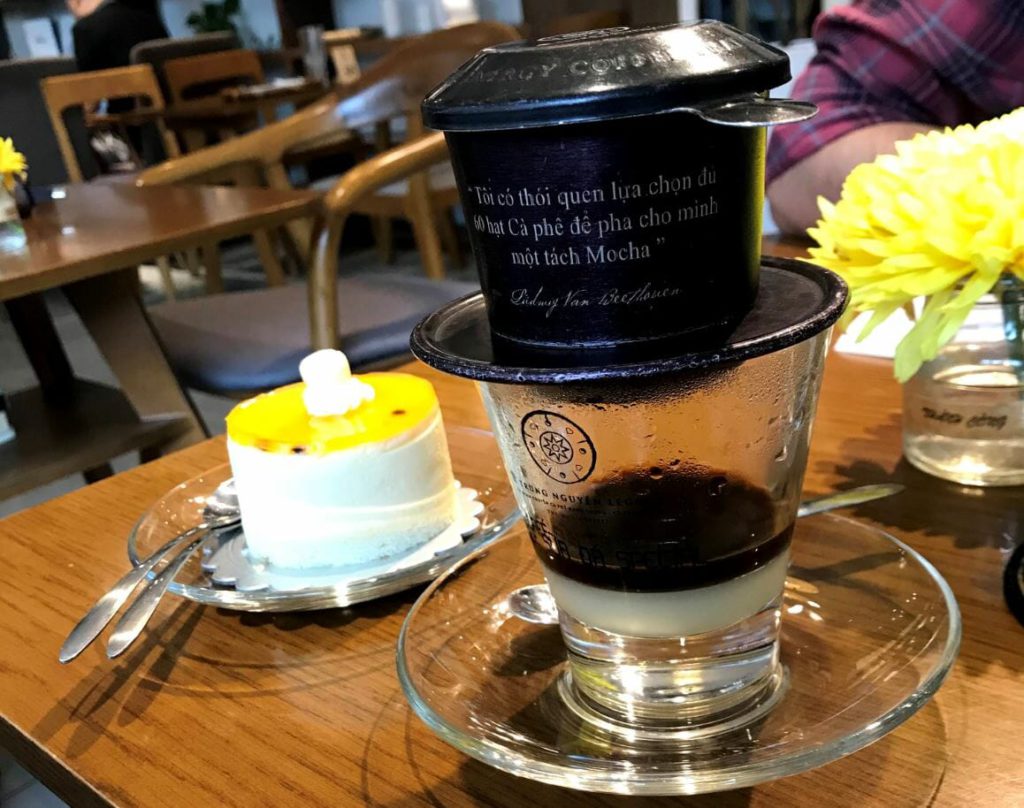 A traditional Vietnamese drip Coffee with condensed milk