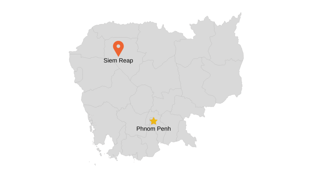Location of Siem Reap on Cambodia's map