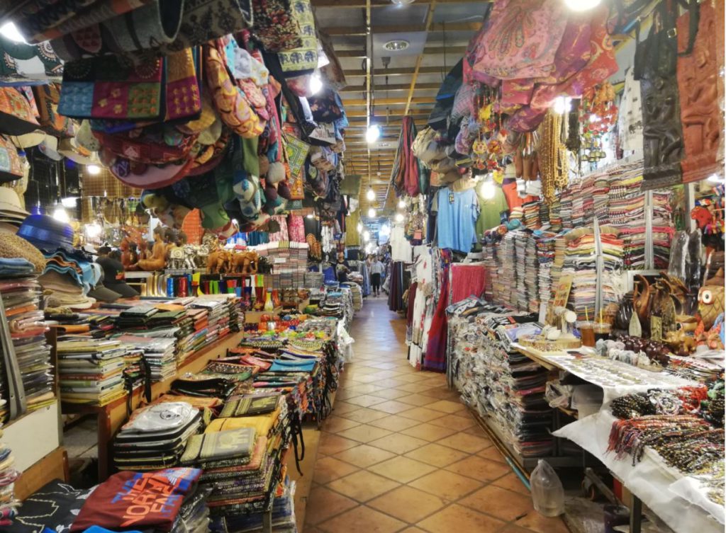 Cambodian market with local handicraft and souvenirs