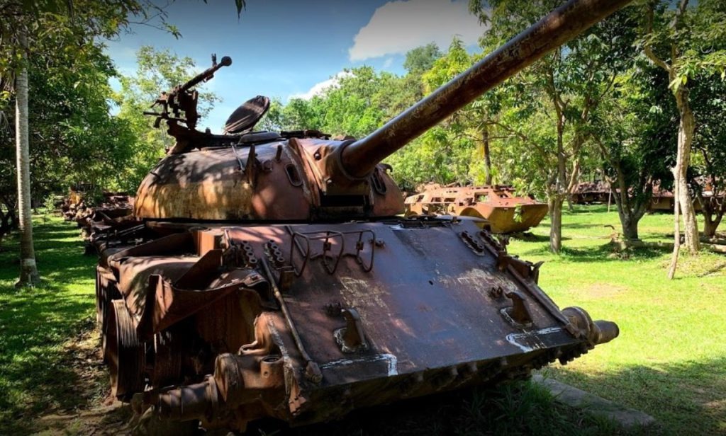 A war tank inside War Museum Cambodia