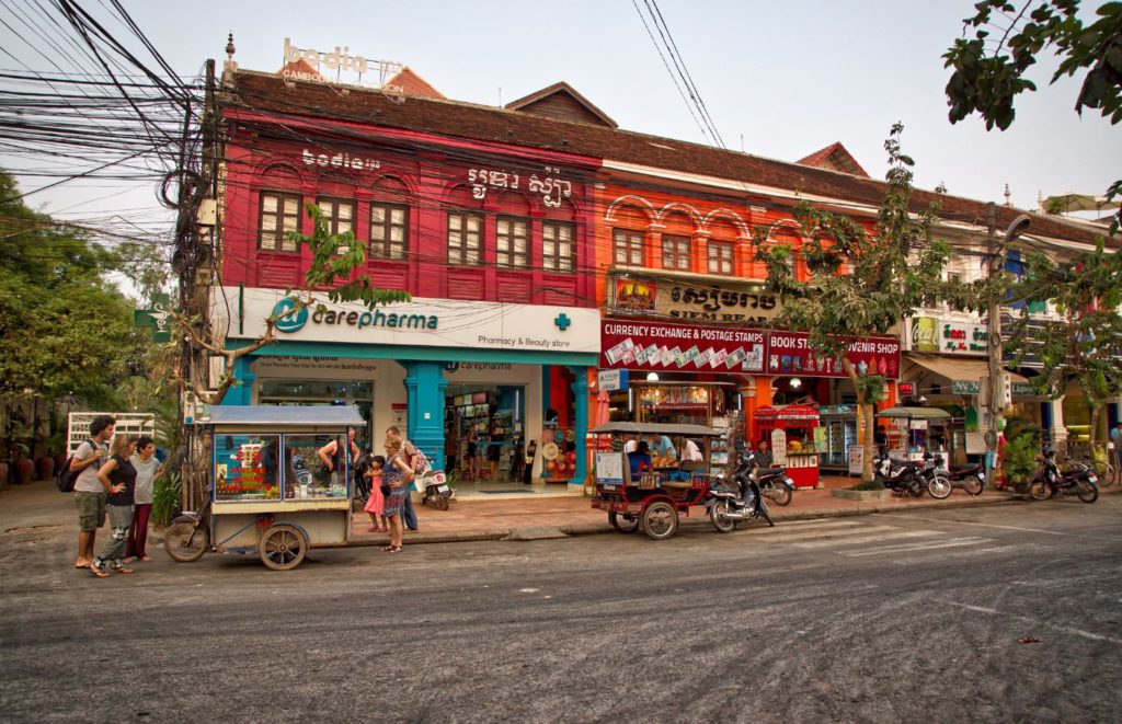 View of the street near old quarters in Siem Reap