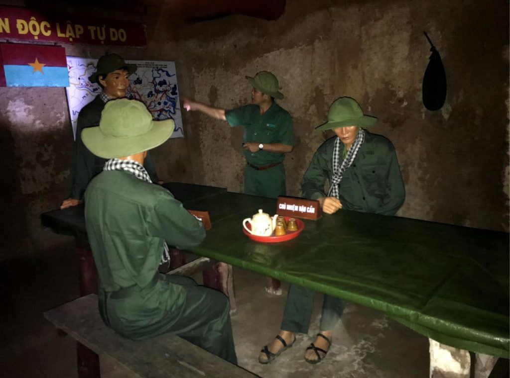 wax statues of soldiers inside the conference hall in the tunnels