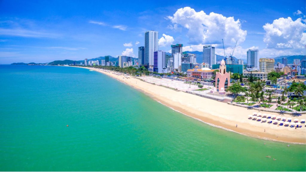 buildings righ next to the beach in Nha Trang, Vietnam