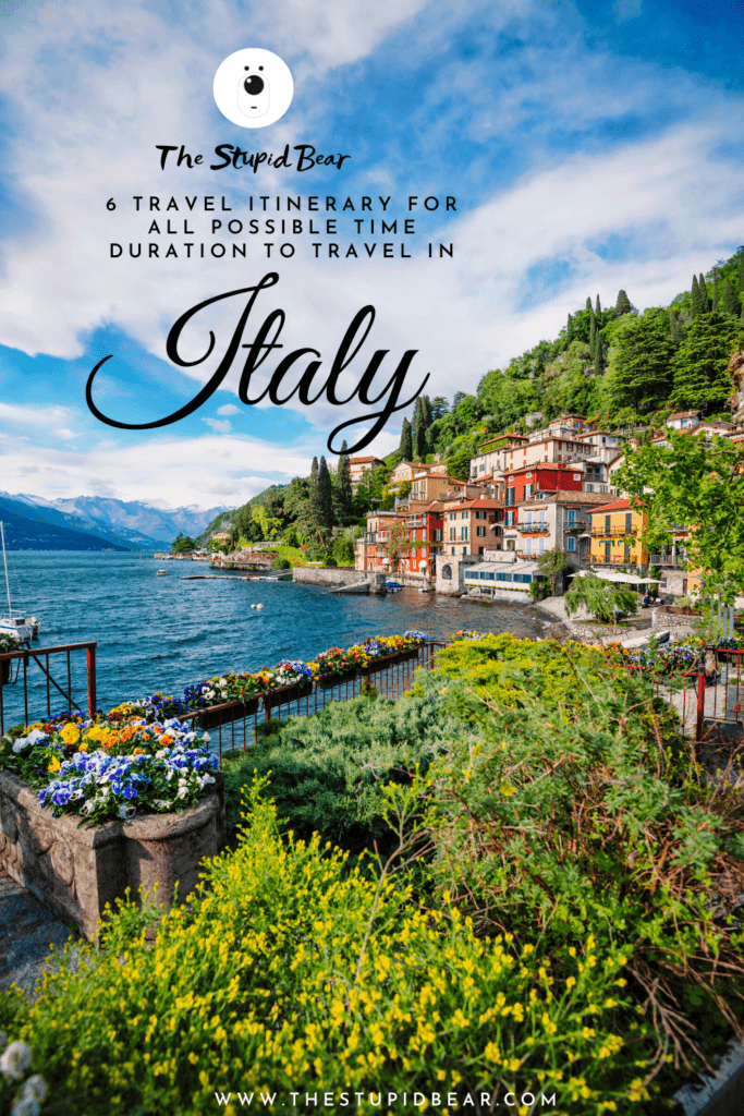 Travel itinerary to Italy