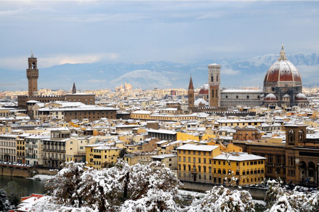 Winter snow in Florence city