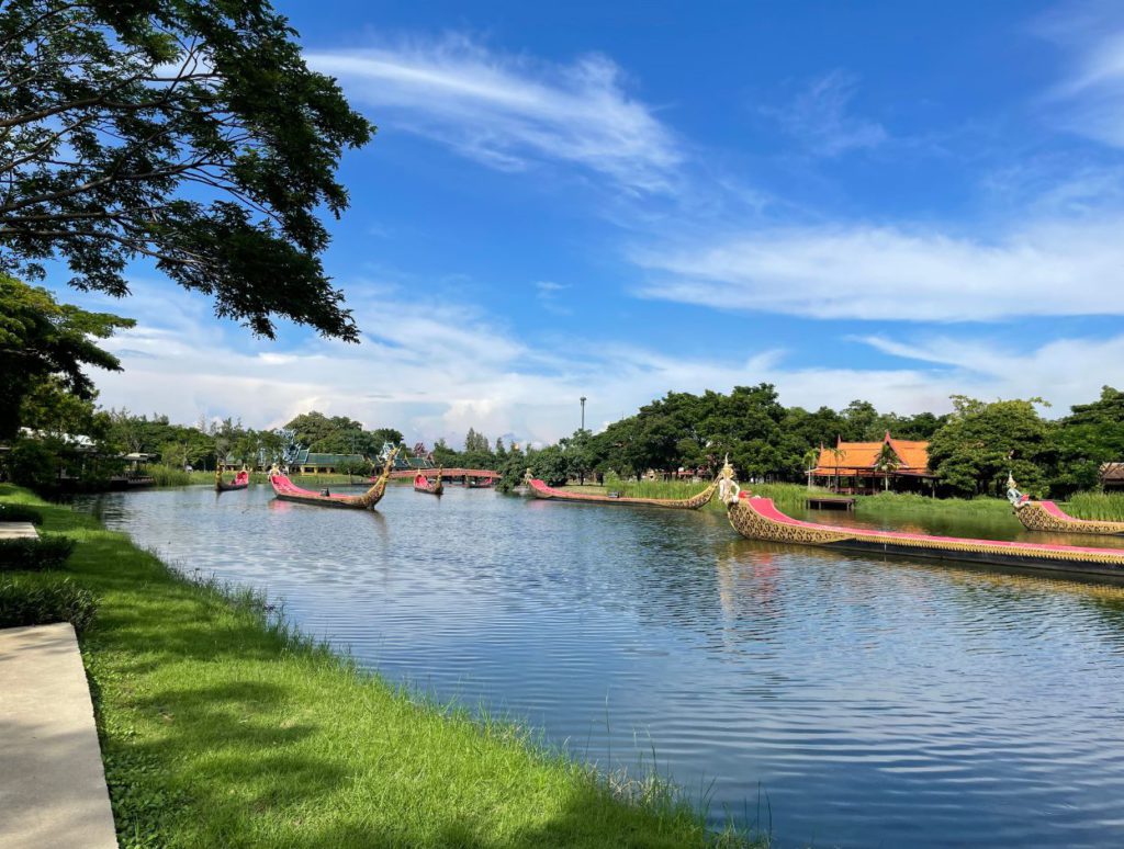 A display of royal barges on a canal