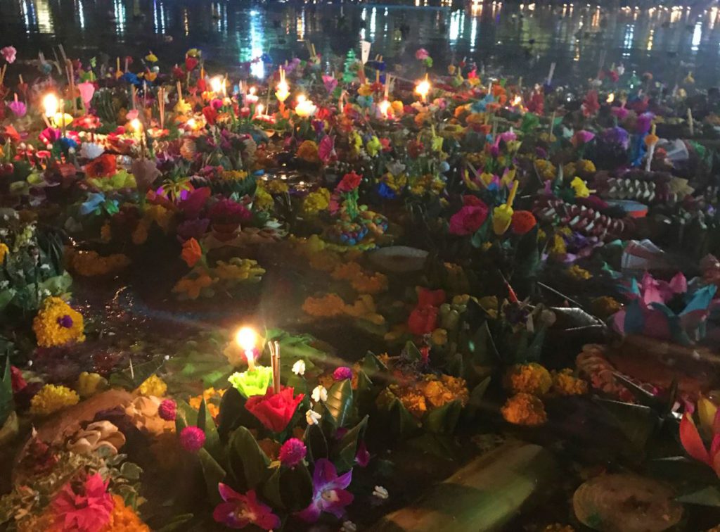 Krathong (decorated basket) in a waterbody