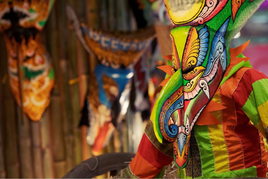 People in Ghost masks in Phi Ta Khon festival