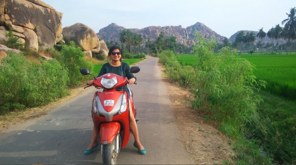 Traveling on a scooter in Hampi