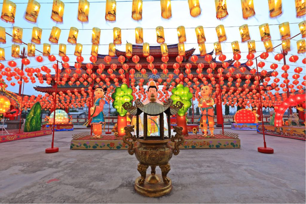 A decorated Chinese Shrine in China Town, Bangkok, Festival in thailand