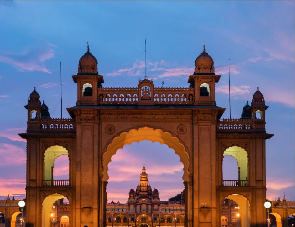 Mysore Palace front gates, day trip to Mysore