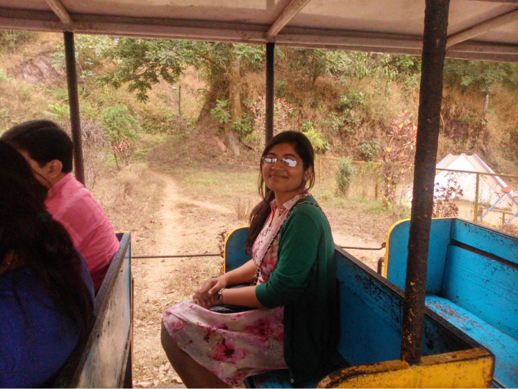 Riding in the toy train in Coorg