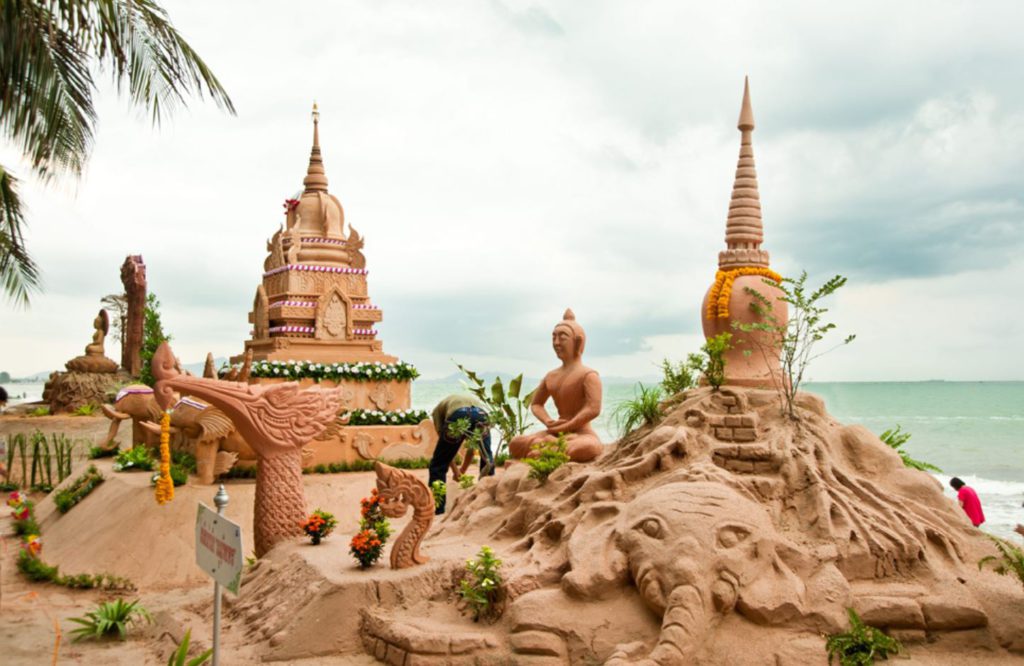 Sand Pagodas on Bang Saen beach, Festival in thailand