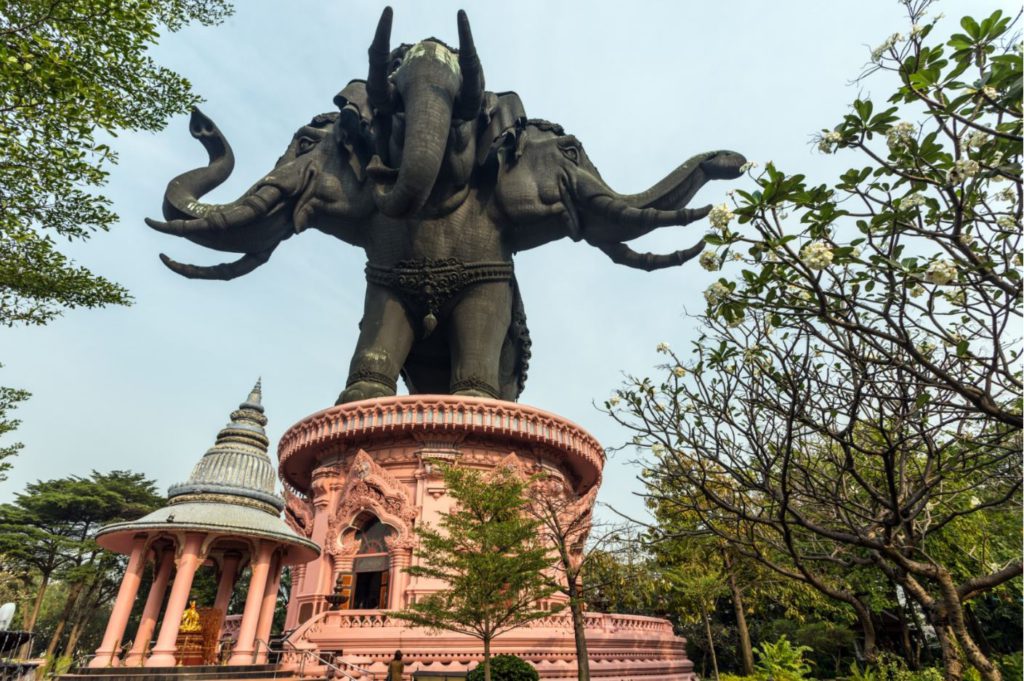 Statue of Erawan (or Airawat) outside Erawan Museum