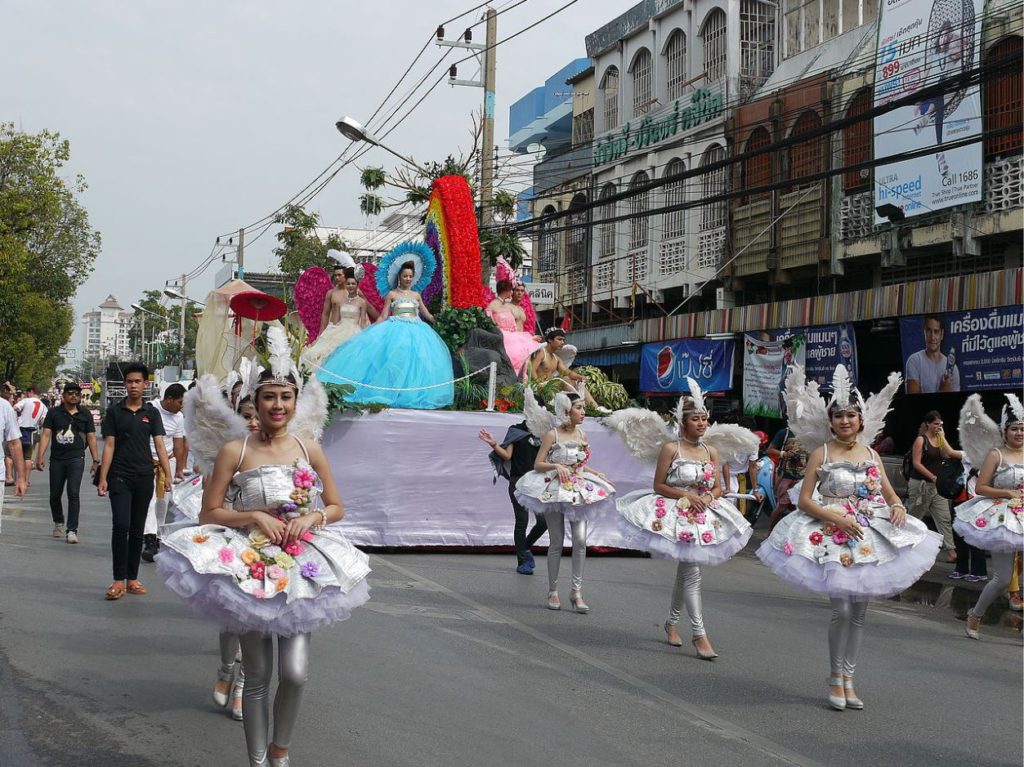 Women dressed for parade in Chiang Mai Flower festival