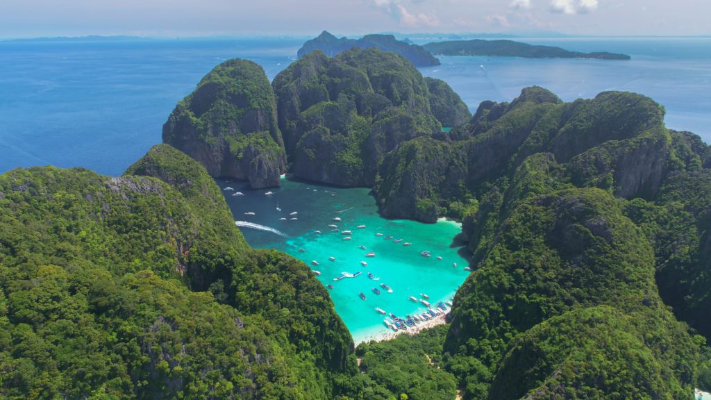 Aerial view of Maya Bay, Thailand