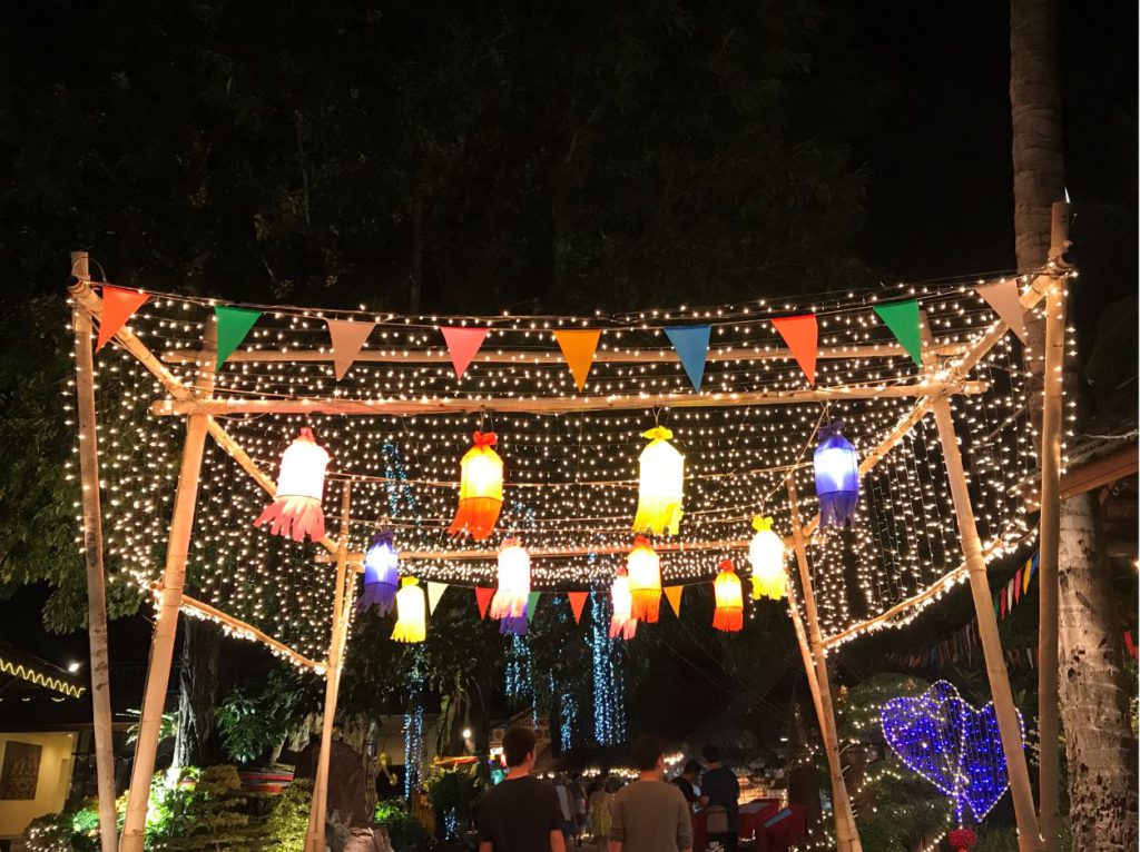 Koh Phi Phi decorated with lights at night