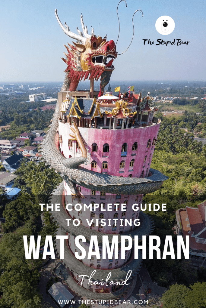 Visiting Wat Samphran, the pink building with a dragon, Thailand