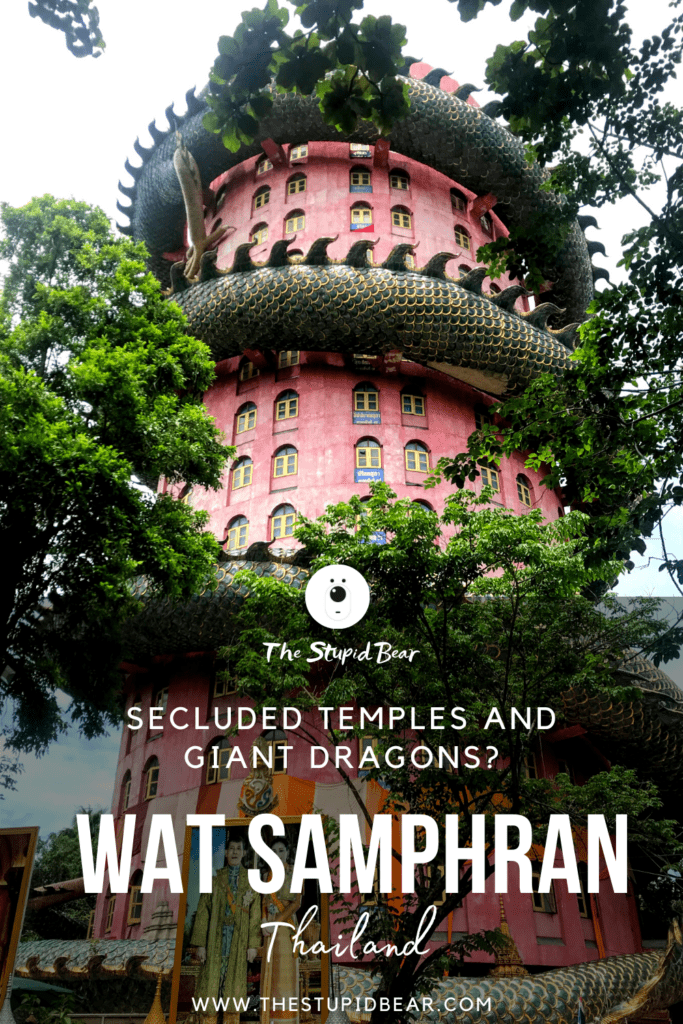 Visiting Wat Samphran, the pink building with a dragon, Thailand