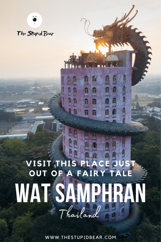 Visiting Wat Samphran, the pink building with a dragon, Thailand