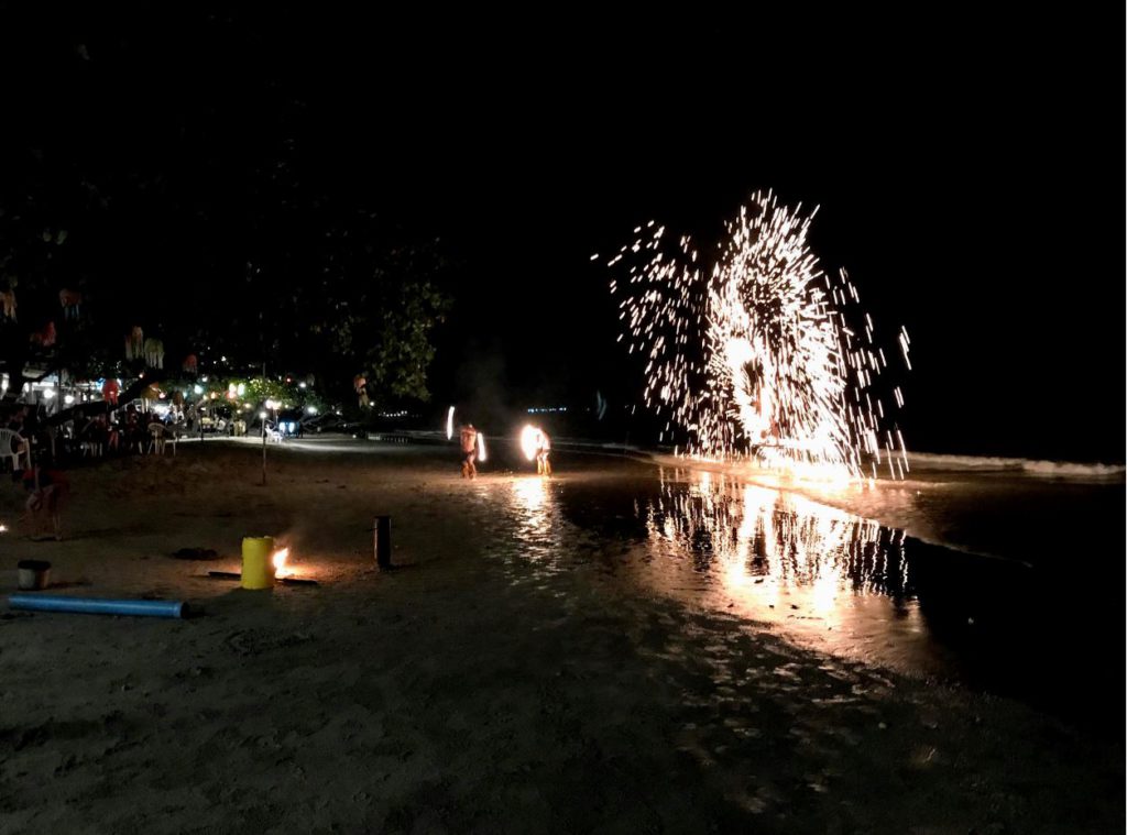 Firework performance at night in Koh Chang