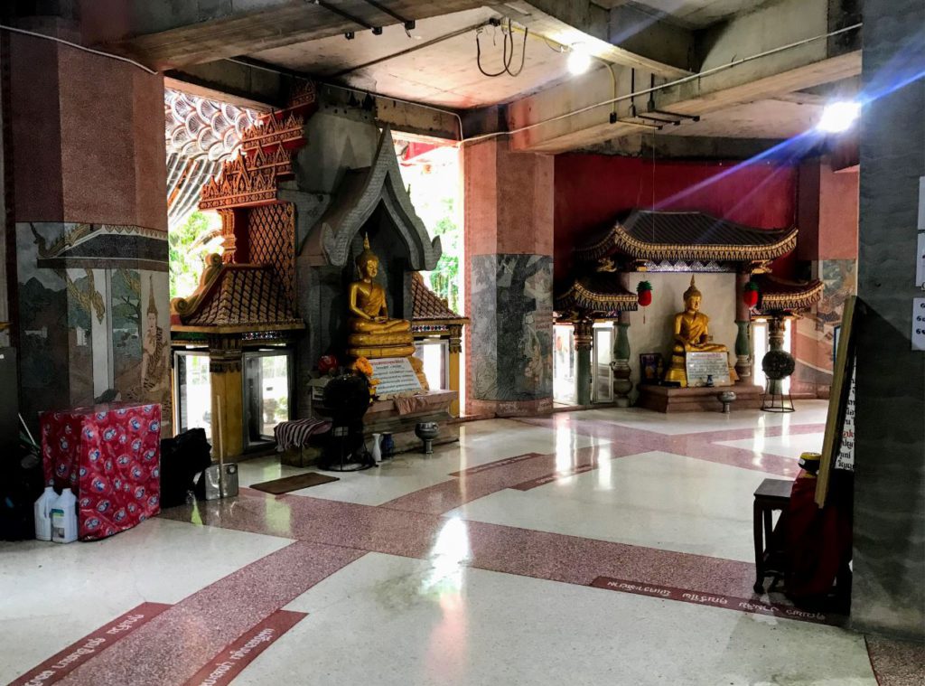 Numerous statues of Buddha as you enter the main building