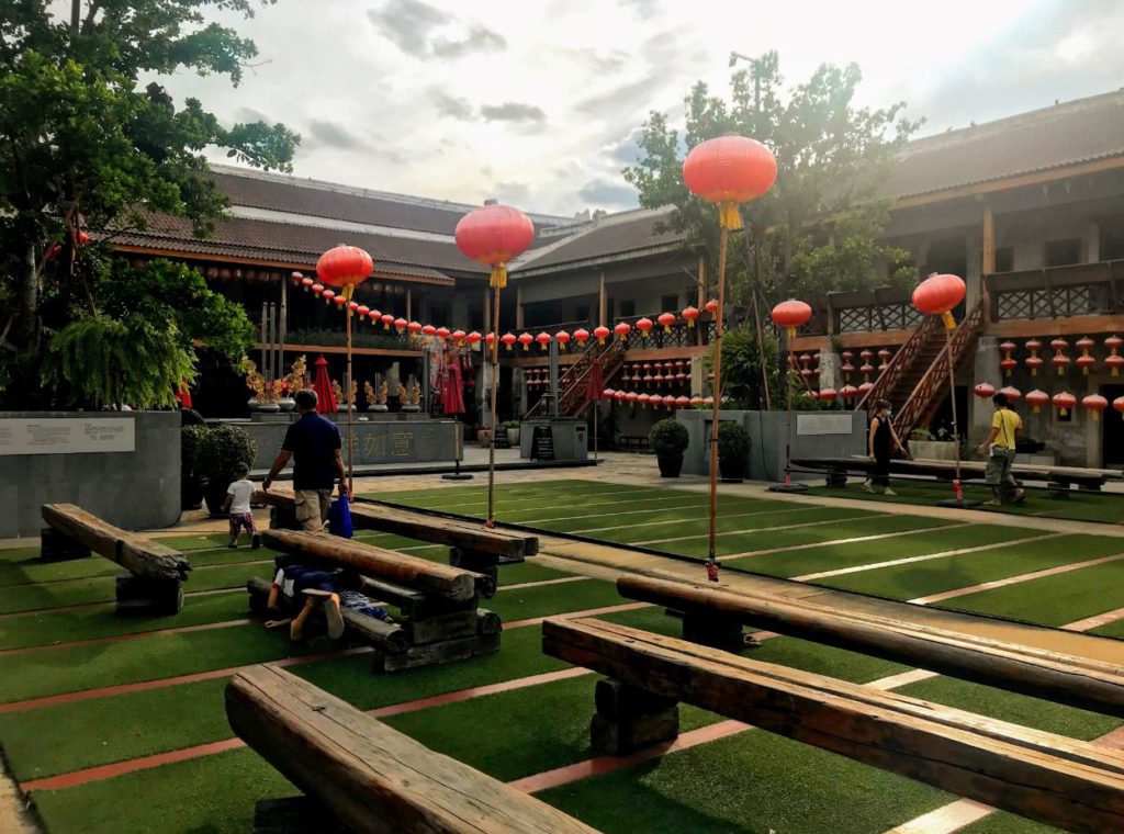 People relaxing in the courtyard