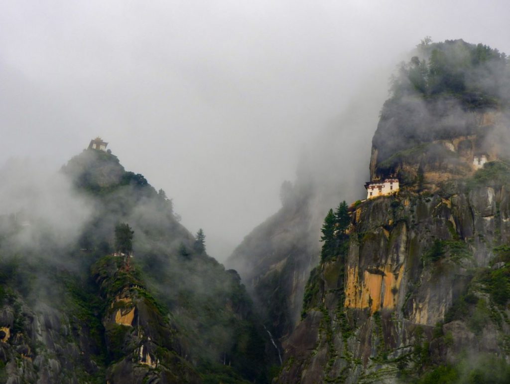 Monastery covered in mist near monsoons