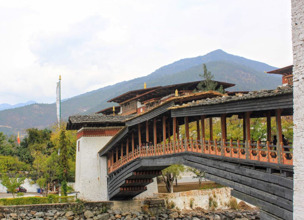 Wooden bridge to Punakha Dzong